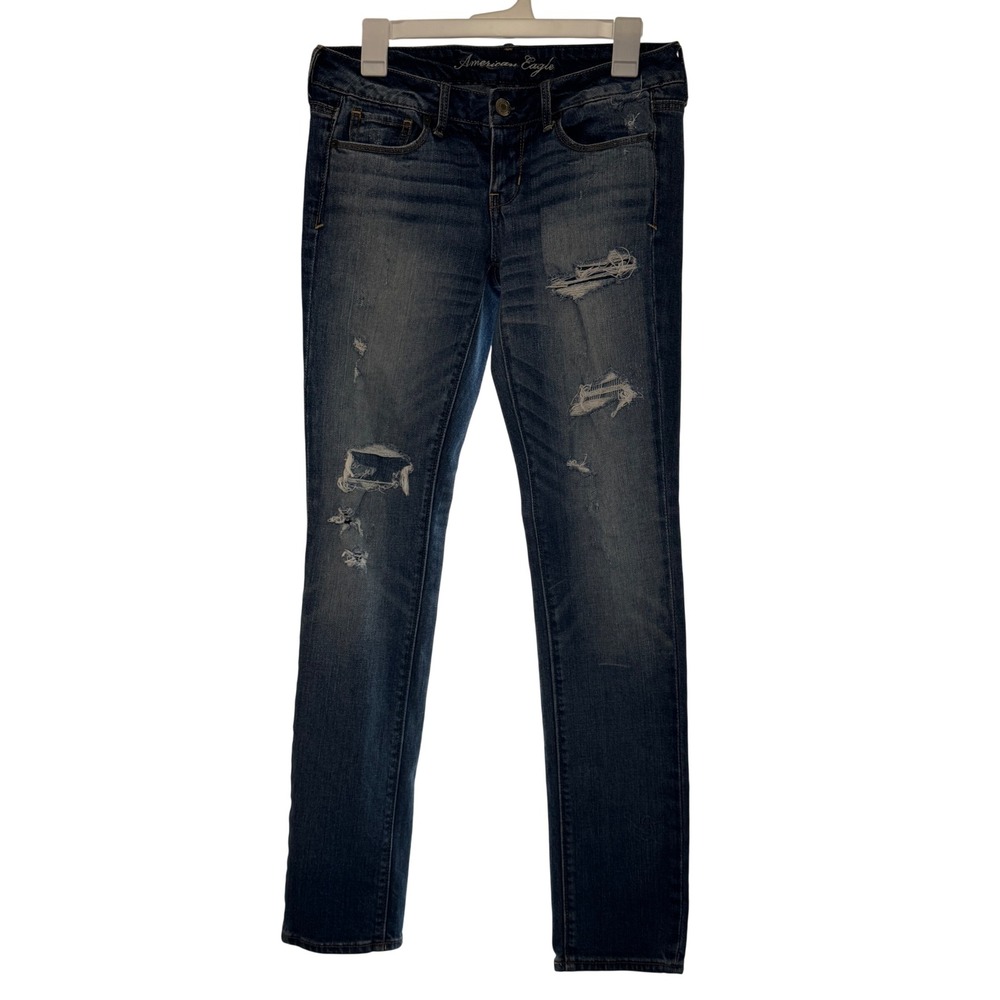 American Eagle Outfitters Women's Blue Distressed Skinny Jeans Size 4